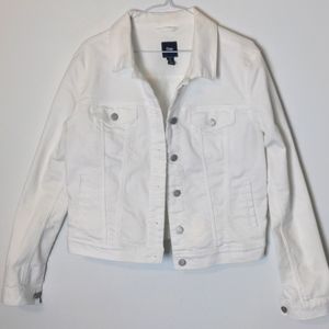 Cropped white denim jacket